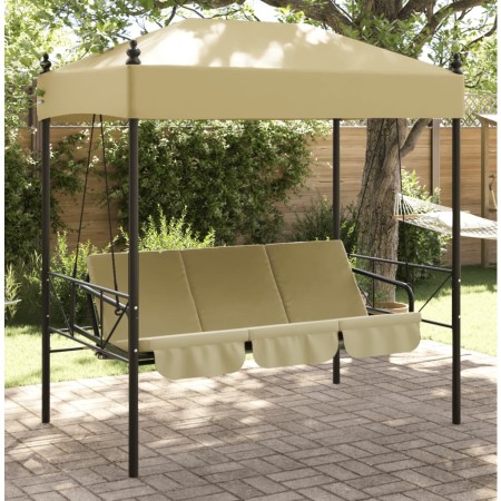 Garden swing bench with canopy, steel frame in sand color. by , Garden rockers - Ref: Foro24-4008899, Price: 231,22 €, Discou...