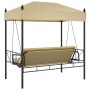 Garden swing bench with canopy, steel frame in sand color. by , Garden rockers - Ref: Foro24-4008899, Price: 231,22 €, Discou...