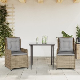 Garten-Essgruppe 3-teilig mit Kissen aus synthetischem Rattan in Beige. von , Gartensets - Ref: Foro24-3262868, Preis: 293,40...