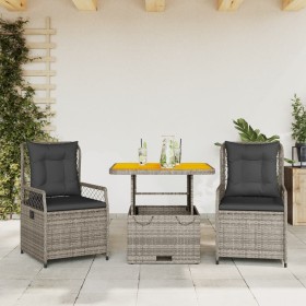 Garten-Essgruppe, 3-teilig, mit grauen Polstern aus synthetischem Rattan von , Gartensets - Ref: Foro24-3262913, Preis: 325,7...