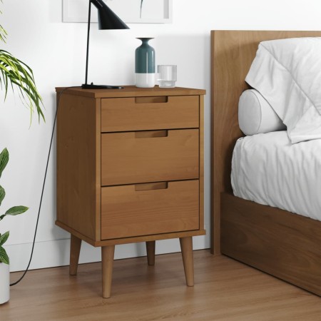 Solid pine wood bedside table MOLDE in brown, measuring 40x35x65 cm. by , Nightstands - Ref: Foro24-4013409, Price: 94,99 €, ...