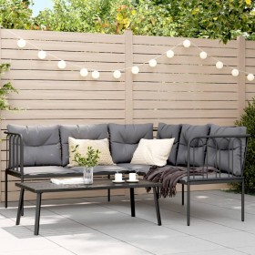 Gartensofa mit schwarzen Kissen aus Stahl und Textilene von , Gartensets - Ref: Foro24-3283746, Preis: 339,76 €, Rabatt: %