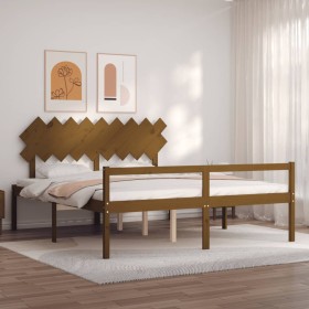 Double bed for seniors honey brown wooden headboard by vidaXL, Beds and slatted bases - Ref: Foro24-3195564, Price: 156,99 €,...