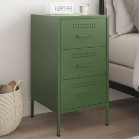 Mesita de noche de acero laminado verde oliva 36x39x68 cm de , Mesitas de noche - Ref: Foro24-843086, Precio: 154,99 €, Descu...