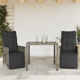 Garden table and 3-piece chair set with gray synthetic rattan cushions. by , Garden sets - Ref: Foro24-3276893, Price: 345,12...