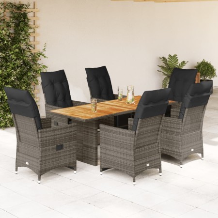 Garden table and 7-piece chairs set with gray synthetic rattan cushions. by , Garden sets - Ref: Foro24-3276891, Price: 944,6...