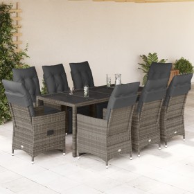 Garden table and 9-piece chair set with gray synthetic rattan cushions. by , Garden sets - Ref: Foro24-3276898, Price: 1,00 €...