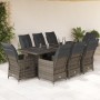 Garden table and 9-piece chair set with gray synthetic rattan cushions. by , Garden sets - Ref: Foro24-3277261, Price: 1,00 €...