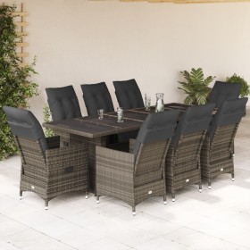 Gartentisch und Stühle 9-teilig mit grauen Polstern aus synthetischem Rattan von , Gartensets - Ref: Foro24-3277261, Preis: 1...