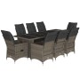 Garden table and 9-piece chair set with gray synthetic rattan cushions. by , Garden sets - Ref: Foro24-3277261, Price: 1,00 €...