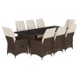 Garden table and chairs set, 9 pieces with brown PE rattan cushions. by , Garden sets - Ref: Foro24-3277263, Price: 1,00 €, D...