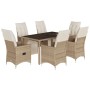 Set de mesa y sillas de jardín 7 pzas y cojines ratán PE beige de , Conjuntos de jardín - Ref: Foro24-3276940, Precio: 792,99...