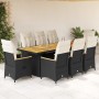 Garden table and chairs set 9 pieces with black PE rattan cushions by , Garden sets - Ref: Foro24-3277249, Price: 1,00 €, Dis...