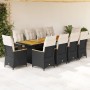 Garden table and chairs set 11 pieces with black PE rattan cushions by , Garden sets - Ref: Foro24-3277268, Price: 1,00 €, Di...