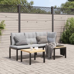 Garden bench with 3-piece cushions, steel frame with black powder coating. by , Garden sets - Ref: Foro24-3283648, Price: 232...