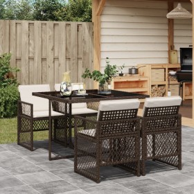 Garten-Essgruppe, 5-teilig, mit braunen Kunststoff-Rattan-Kissen. von , Gartensets - Ref: Foro24-3210717, Preis: 304,17 €, Ra...