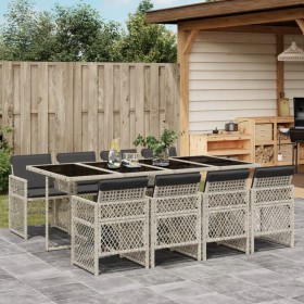 Garden dining set 9 pieces with light gray synthetic rattan cushions by , Garden sets - Ref: Foro24-3210743, Price: 655,99 €,...