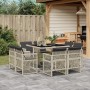 Garden dining set 9 pieces with light gray synthetic rattan cushions by , Garden sets - Ref: Foro24-3210839, Price: 534,28 €,...