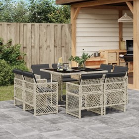 Garden dining set 9 pieces with light gray synthetic rattan cushions by , Garden sets - Ref: Foro24-3210839, Price: 534,99 €,...