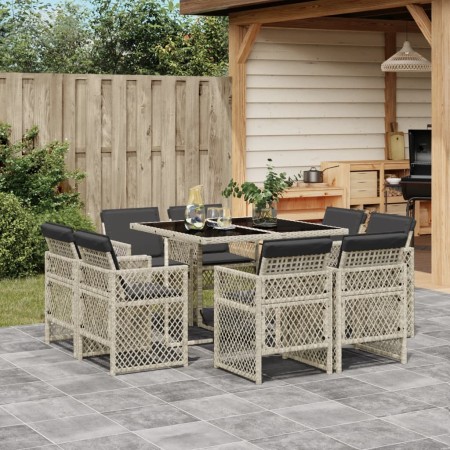 Garden dining set 9 pieces with light gray synthetic rattan cushions by , Garden sets - Ref: Foro24-3210839, Price: 534,28 €,...