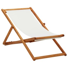 Folding beach chair made of solid eucalyptus wood and cream fabric by vidaXL, Garden chairs - Ref: Foro24-310314, Price: 68,9...