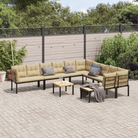 Gartensofa-Set mit 7-teiligen Kissen, pulverbeschichtetem schwarzen Stahl. von , Gartensets - Ref: Foro24-3283655, Preis: 612...