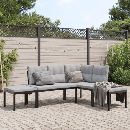 Garden set with 4-piece sofas and cushions, coated in black powder-coated steel. by , Garden sets - Ref: Foro24-3283662, Pric...