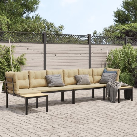 Garden set with 4-piece sofas and cushions, coated in black powder-coated steel. by , Garden sets - Ref: Foro24-3283669, Pric...