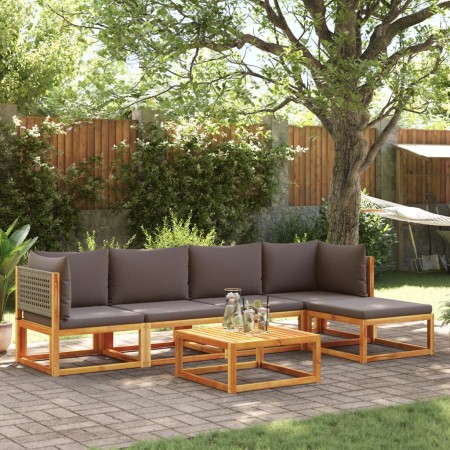 Garden sofa set with 6 pieces, solid acacia wood, and cushions. by , Garden sets - Ref: Foro24-3278896, Price: 629,61 €, Disc...