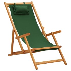 Folding beach chair solid eucalyptus wood and green fabric by vidaXL, Garden chairs - Ref: Foro24-310312, Price: 74,98 €, Dis...