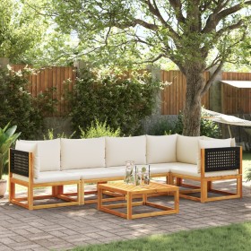 Garden sofa set with 6 pieces, solid acacia wood, and cushions. by , Garden sets - Ref: Foro24-3278875, Price: 685,99 €, Disc...