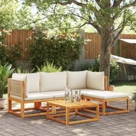 Garden sofa set with 5 pieces, solid acacia wood, and cushions. by , Garden sets - Ref: Foro24-3278918, Price: 525,99 €, Disc...