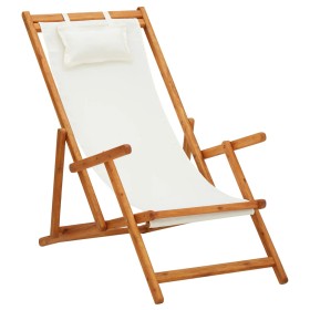 Folding beach chair solid eucalyptus wood and cream fabric by vidaXL, Garden chairs - Ref: Foro24-310311, Price: 73,99 €, Dis...