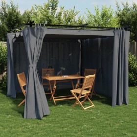 Cenador con cortinas acero gris antracita 3x3 m de , Carpas y cenadores - Ref: Foro24-4003918, Precio: 333,32 €, Descuento: %