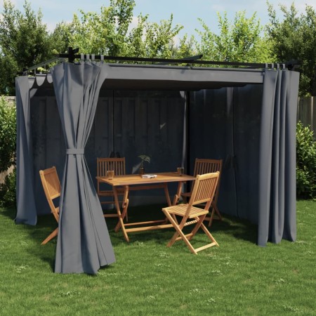 Cenador con cortinas acero gris antracita 3x3 m de , Carpas y cenadores - Ref: Foro24-4003918, Precio: 333,99 €, Descuento: %