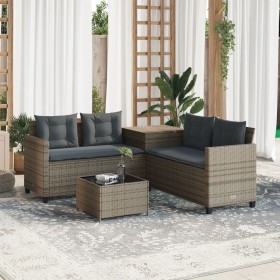 Gartensofa in L-Form mit Tisch und grauen PE-Rattan-Kissen. von , Gartensets - Ref: Foro24-369029, Preis: 371,99 €, Rabatt: %