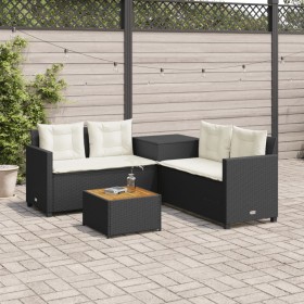 L-förmiges Gartensofa mit Tisch und schwarzen PE-Rattan-Kissen von , Gartensets - Ref: Foro24-369036, Preis: 365,64 €, Rabatt: %