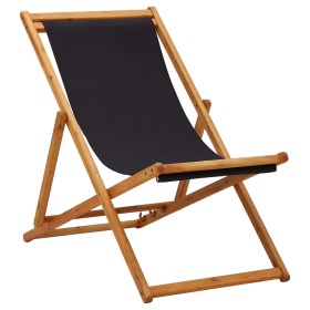 Silla de playa plegable madera de eucalipto y tela negra de vidaXL, Sillas de jardín - Ref: Foro24-310316, Precio: 61,50 €, D...