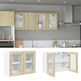 Hängeschrank aus Glas und Spanplatte in Sonoma-Eiche, 80x31x60 cm. von , Küchenschränke - Ref: Foro24-849624, Preis: 64,55 €,...