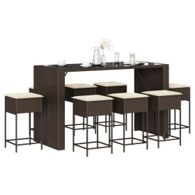 9-piece garden bar set with brown PE rattan cushions by , Garden sets - Ref: Foro24-3261512, Price: 544,37 €, Discount: %