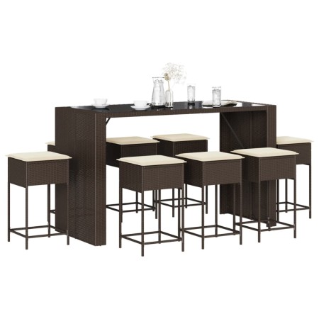 9-piece garden bar set with brown PE rattan cushions by , Garden sets - Ref: Foro24-3261512, Price: 544,80 €, Discount: %