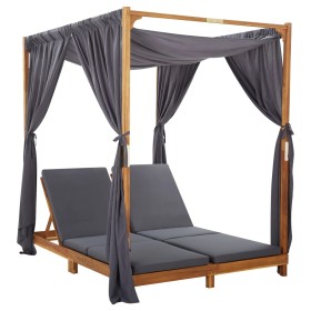 Tumbona doble con cortinas y cojines madera maciza de acacia de vidaXL, Tumbonas - Ref: Foro24-310319, Precio: 735,99 €, Desc...