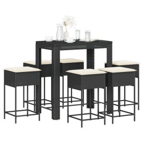 7-piece garden bar set with black PE rattan cushions by , Garden sets - Ref: Foro24-3261455, Price: 423,99 €, Discount: %