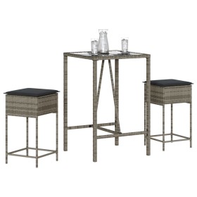 3-piece garden bar set with gray PE rattan cushions by , Garden sets - Ref: Foro24-3261462, Price: 218,31 €, Discount: %