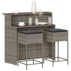 3-piece garden bar set with gray PE rattan cushions by , Garden sets - Ref: Foro24-3261488, Price: 302,09 €, Discount: %