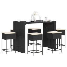 7-piece garden bar set with black PE rattan cushions by , Garden sets - Ref: Foro24-3261510, Price: 531,08 €, Discount: %