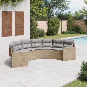 Semicircular garden sofa with beige synthetic rattan cushions by , Outdoor sofas - Ref: Foro24-3318515, Price: 440,23 €, Disc...