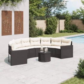 Semicircular garden sofa with table and black PE rattan cushions by , Outdoor sofas - Ref: Foro24-3318517, Price: 472,99 €, D...