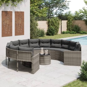 Runder Gartensofa mit Tisch und grauen PE-Rattan-Kissen. von , Outdoor-Sofas - Ref: Foro24-3318536, Preis: 682,19 €, Rabatt: %