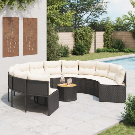 Runder Gartensofa mit Tisch und schwarzen PE-Rattan-Kissen. von , Outdoor-Sofas - Ref: Foro24-3318548, Preis: 643,99 €, Rabat...